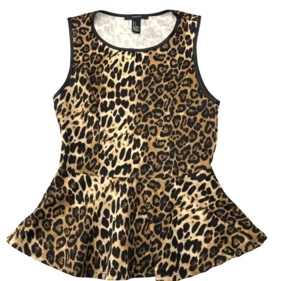 🦄2/$20 Forever 21 Cheetah Peplum Blouse - Picture 1 of 7